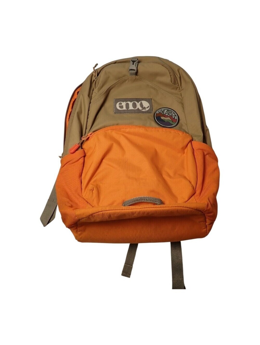 ENO Backpack Unisex Orange Tan Manchester Pride Patch Padded Mesh Back Daypack